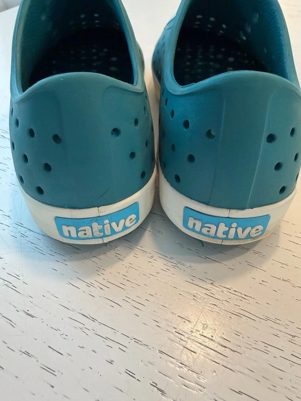 Native Jefferson Sugarlite Teal Slip-On Shoes with White Toe Caps, J2